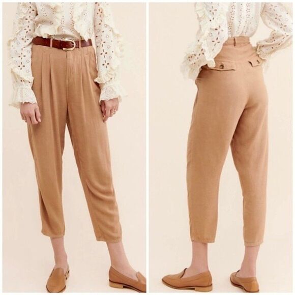 Free People Faded Love Tan Linen Blend Trouser Pants - Picture 1 of 8